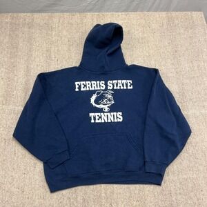 Vintage Ferris State Tennis Hoodie Mens Large Blue 2000s Russell Athletic